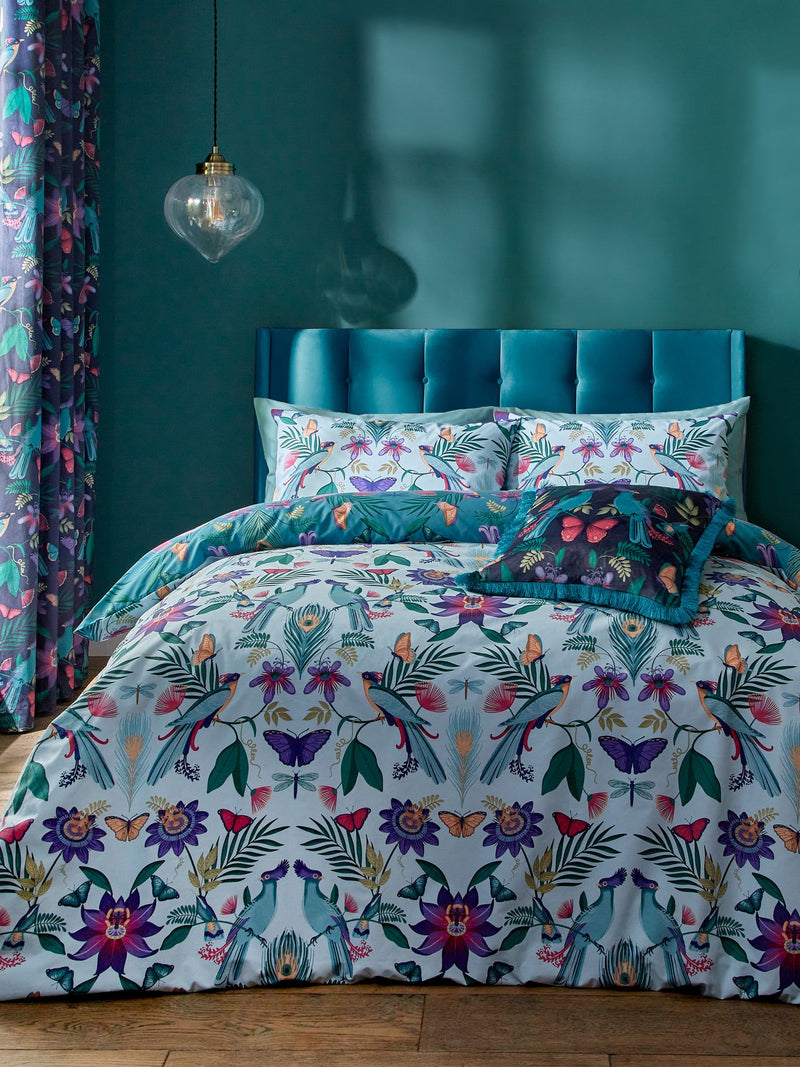 Catherine Lansfield Teal Blue Mya Tropical Floral Reversible Duvet Cover Set
