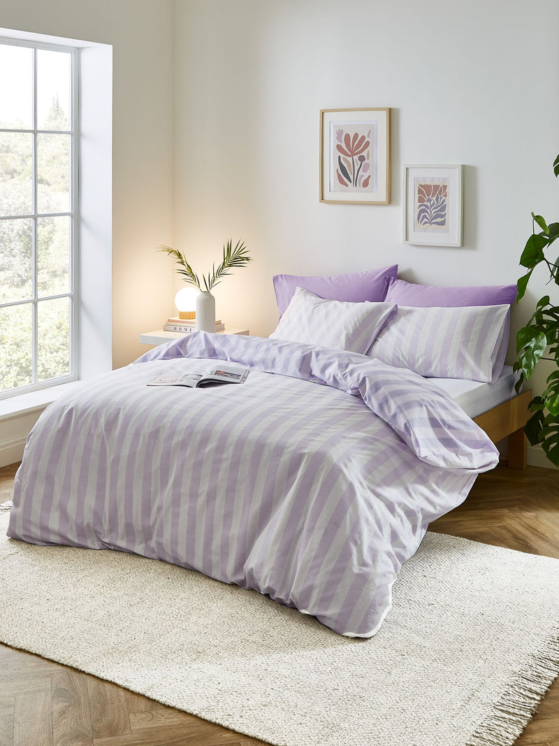 Sassy B Lilac Stripe Tease duvet cover and pillowcase set (British brand)