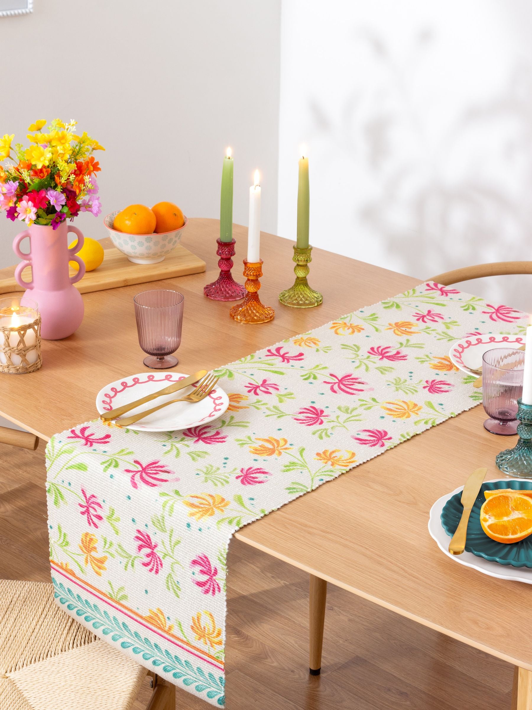 Furn Orange Honeysuckle table runner measuring 230cm by 35cm - British product