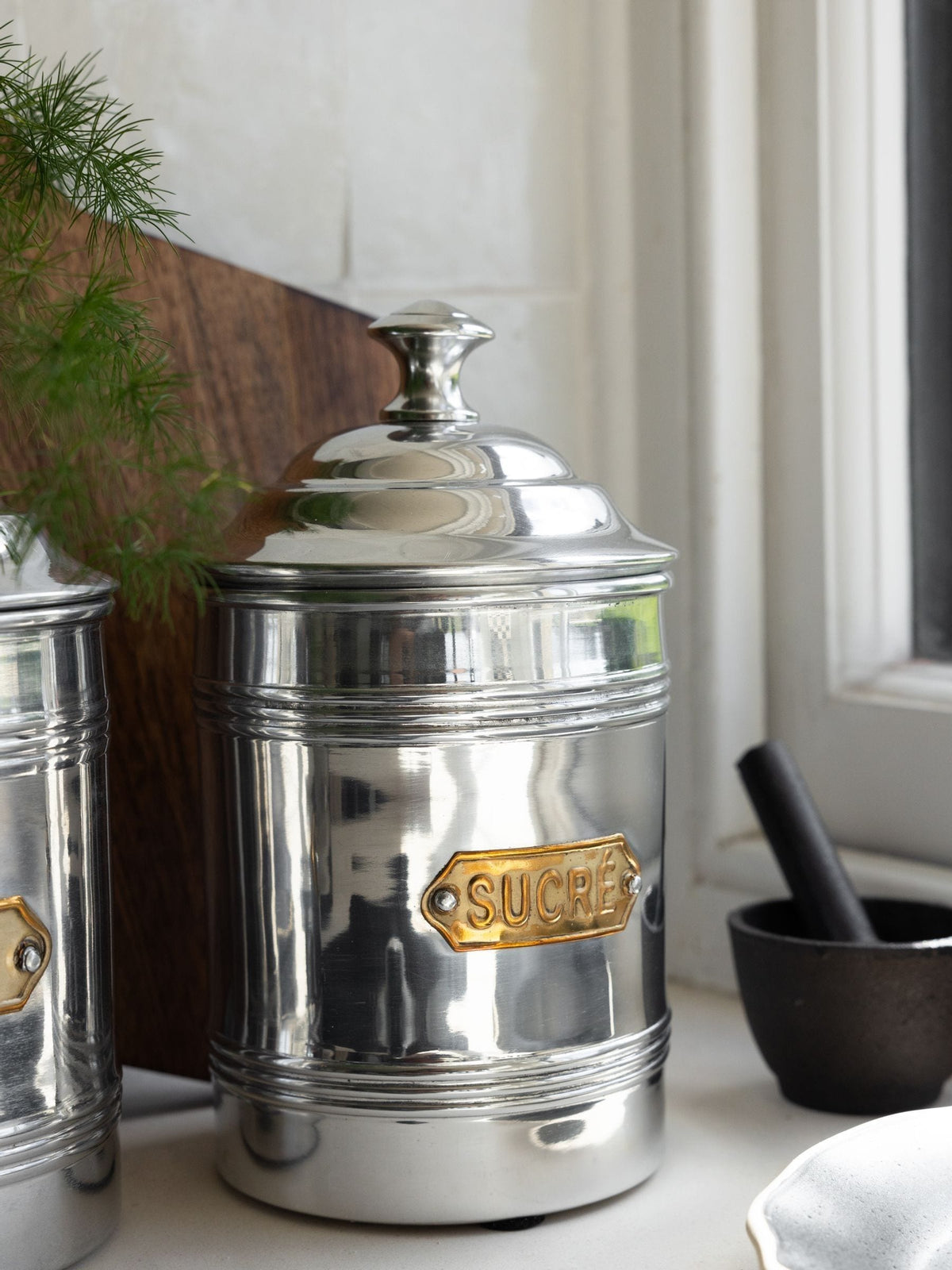 Silver Vintage Metallic Sugar Storage Tin with Pull Lid