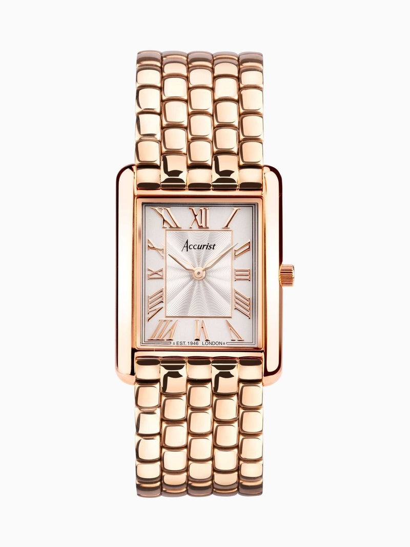 Ladies Rose Gold Tone Rectangular Stainless Steel Bracelet Watch 26mm