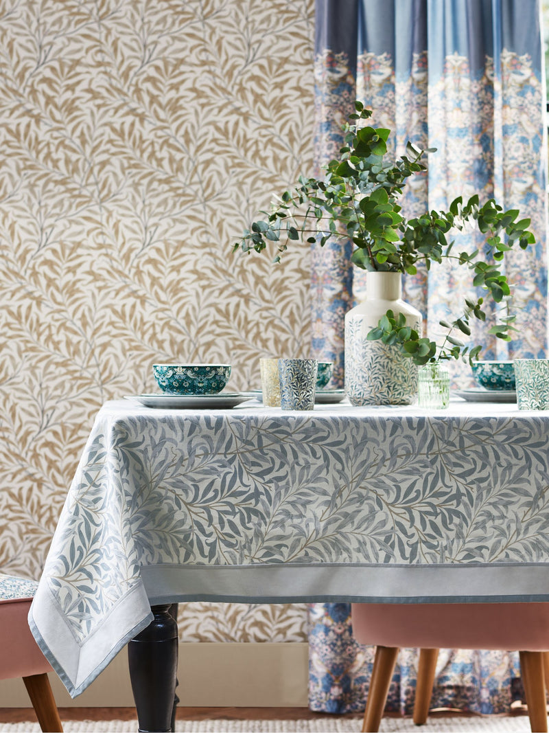 Clarke and Clarke Willow Boughs mineral grey cotton tablecloth - British product