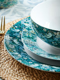 Clarke and Clarke Teal Blue William Morris Designs Strawberry Thief 12 Piece Dinner Set