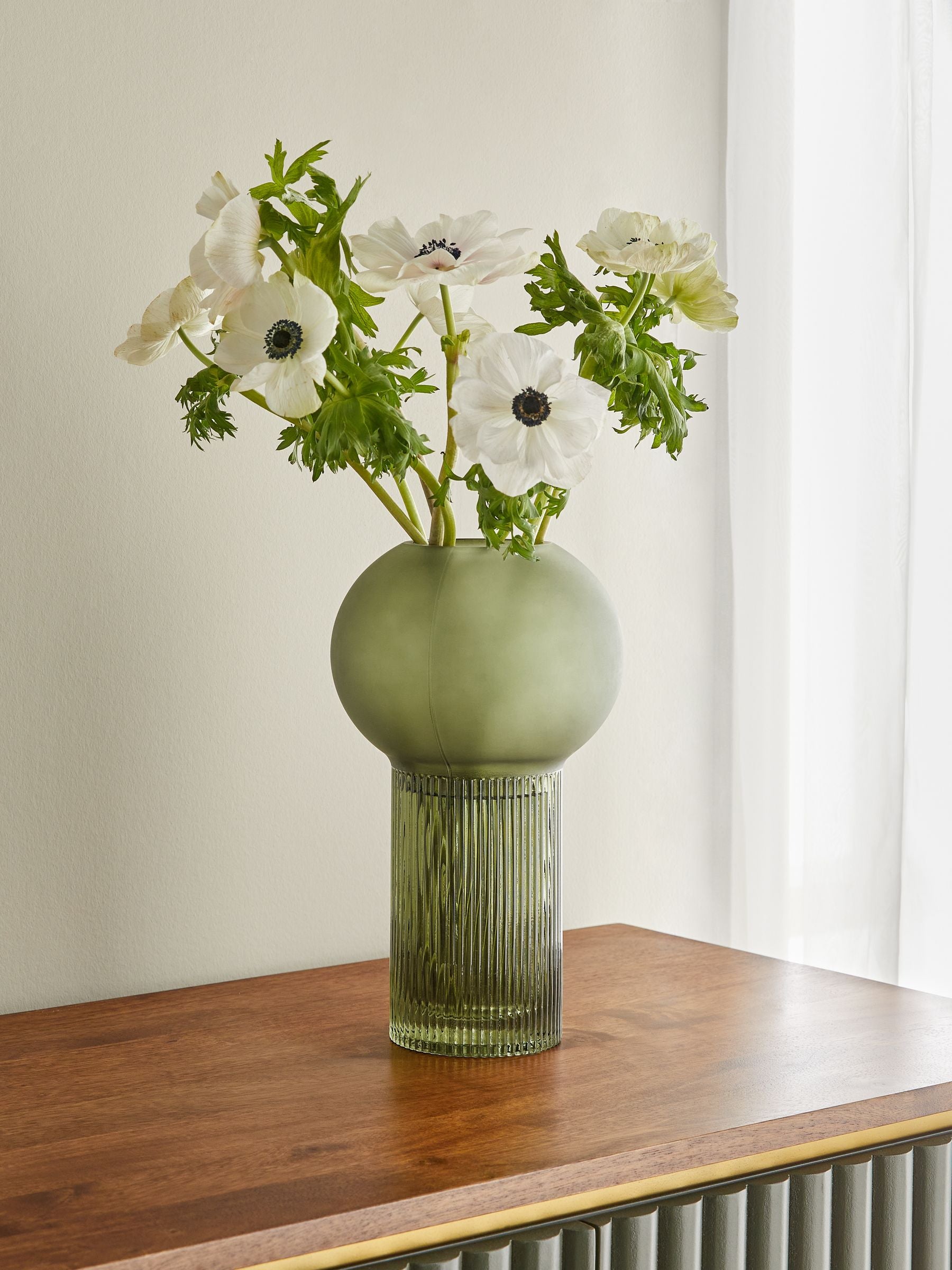 Clarke & Clarke Green Ribbed Round Vase