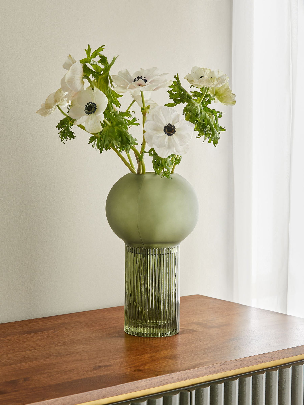 Clarke & Clarke Green Ribbed Round Vase