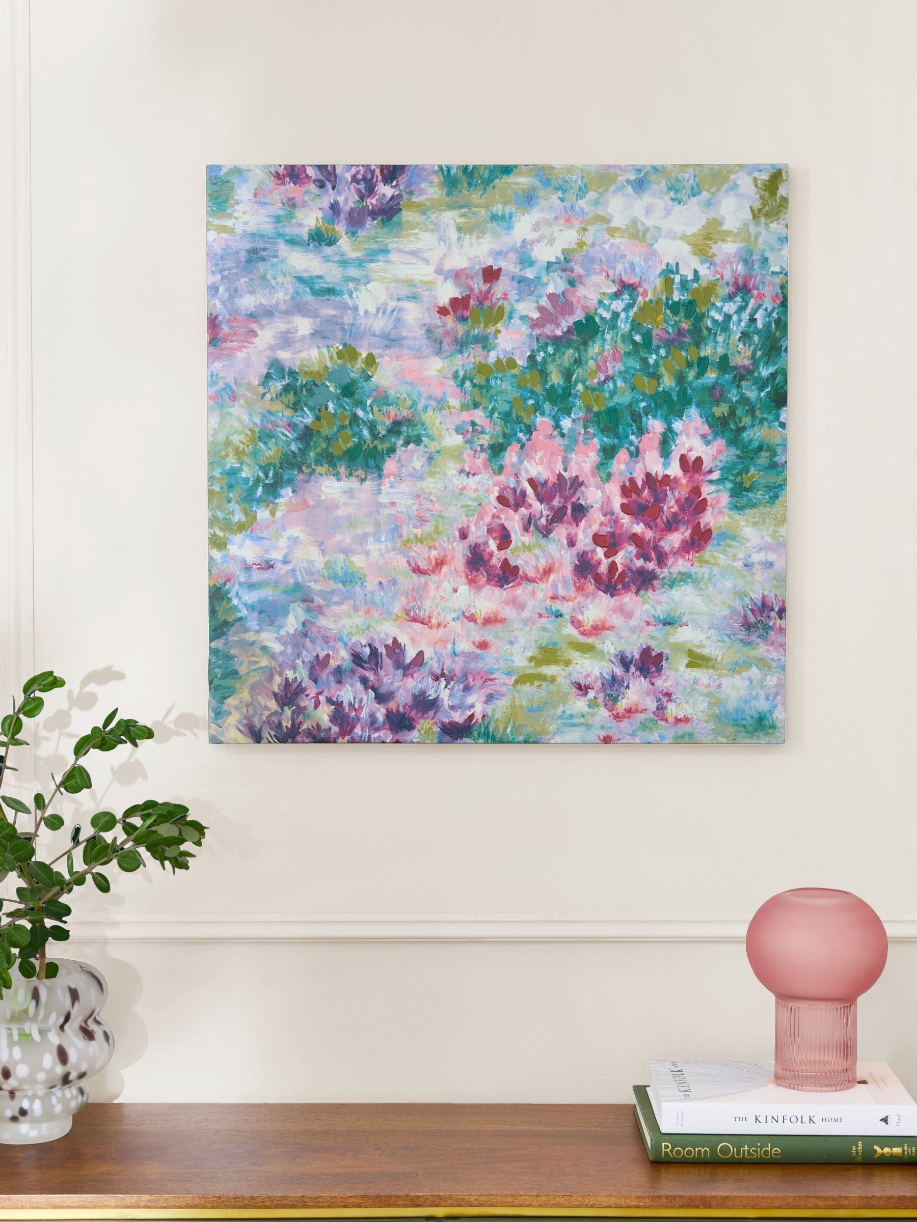 Clarke and Clarke pink and green abstract floral canvas wall art 70cm x 70cm - British product