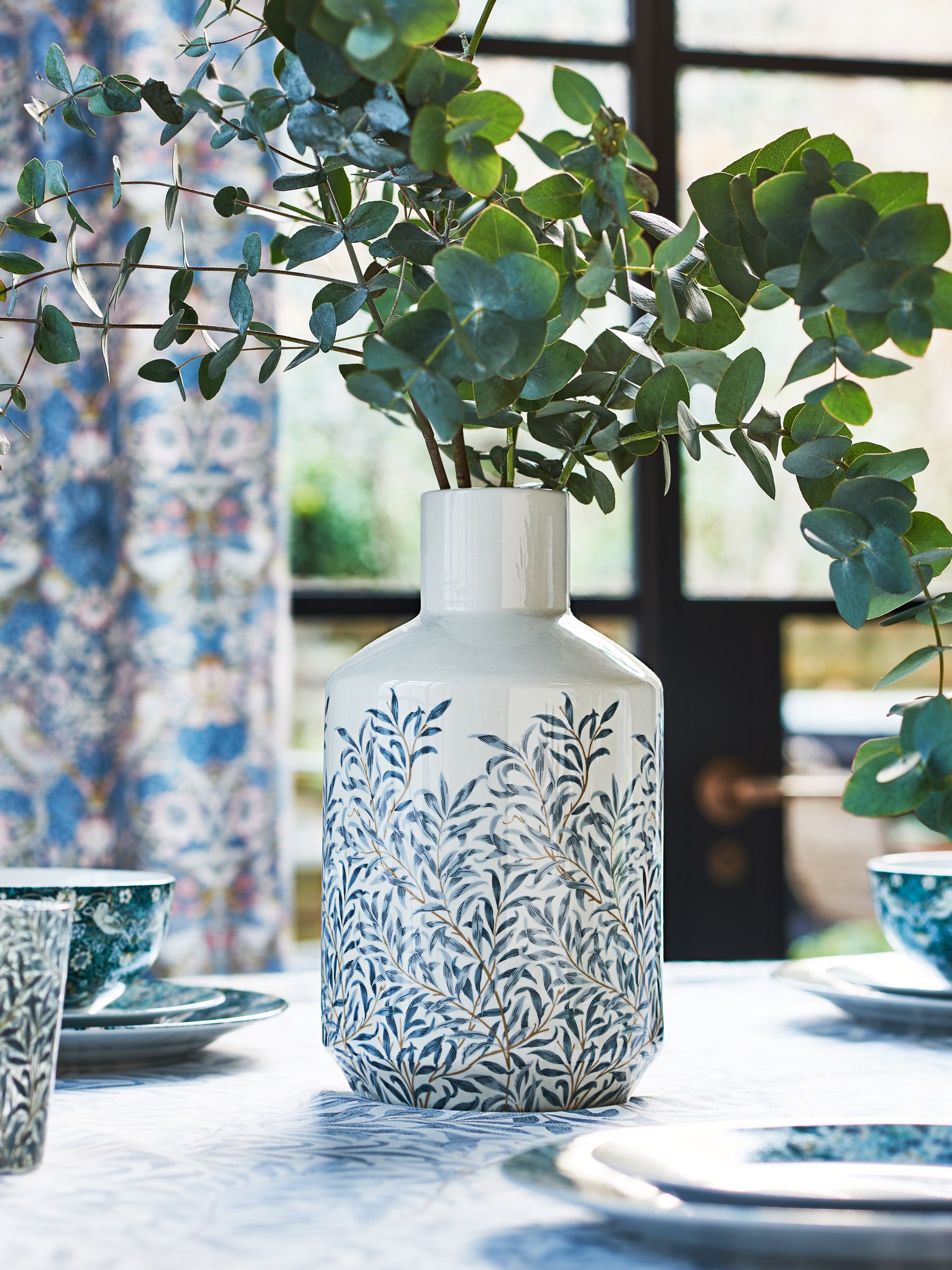 William Morris Cream Leaf Printed Vase 28cm height (British brand)