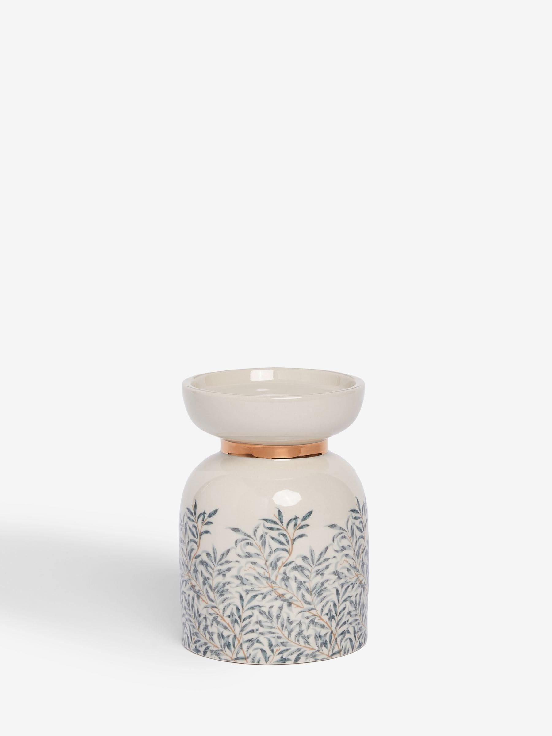 William Morris Cream Leaf Candle Holder Stoneware 14cm (British brand)
