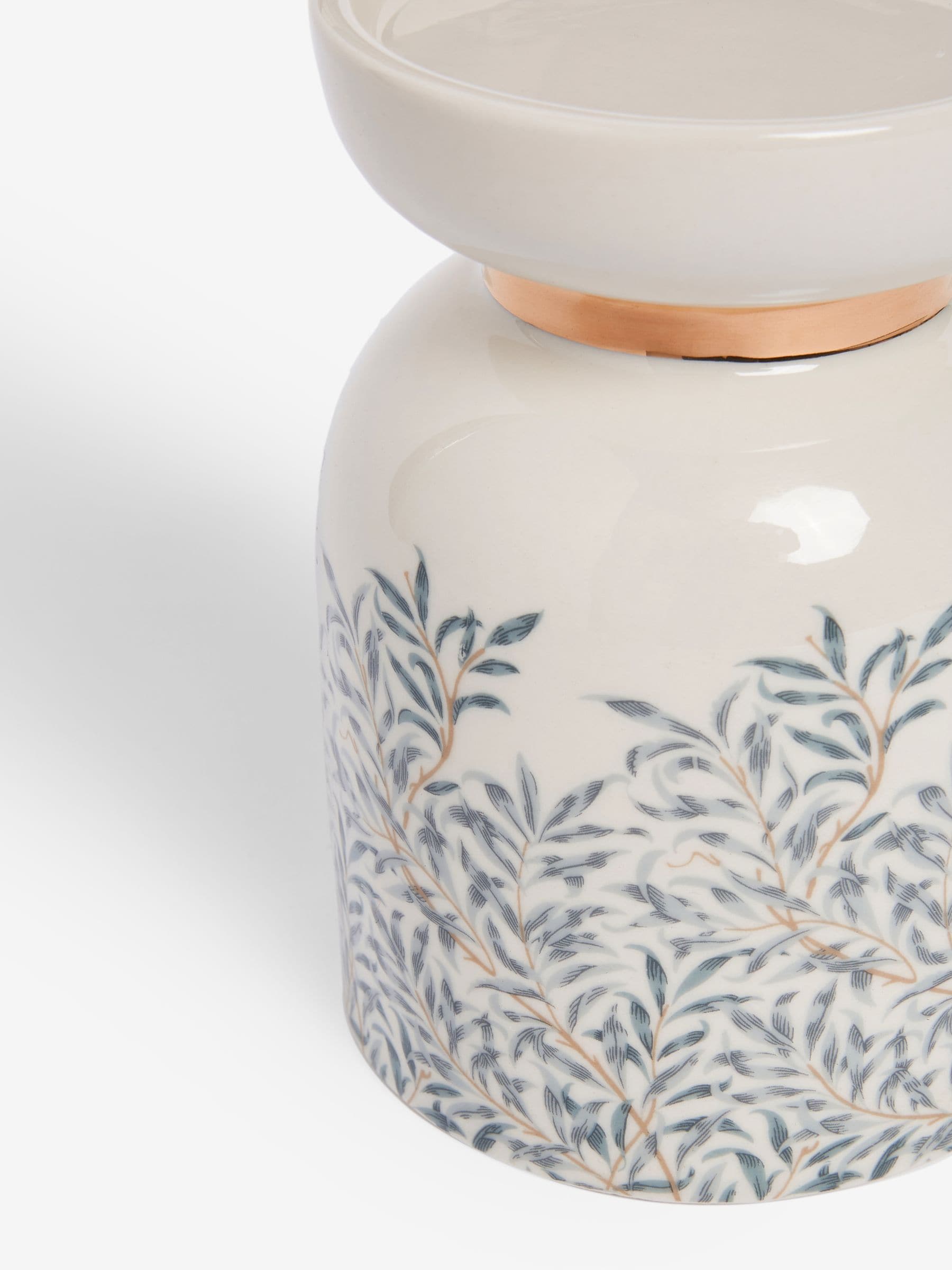 William Morris Cream Leaf Candle Holder Stoneware 14cm (British brand)