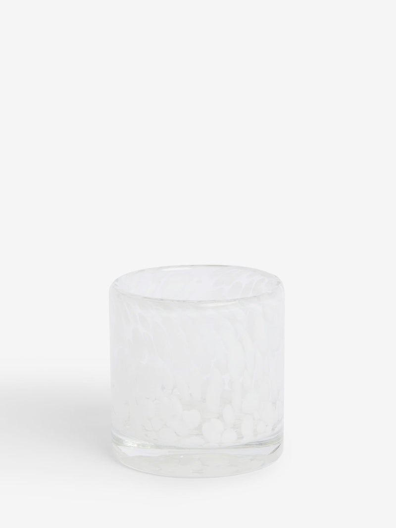 Nina Campbell white confetti glass tea light candle holder, imported from the UK