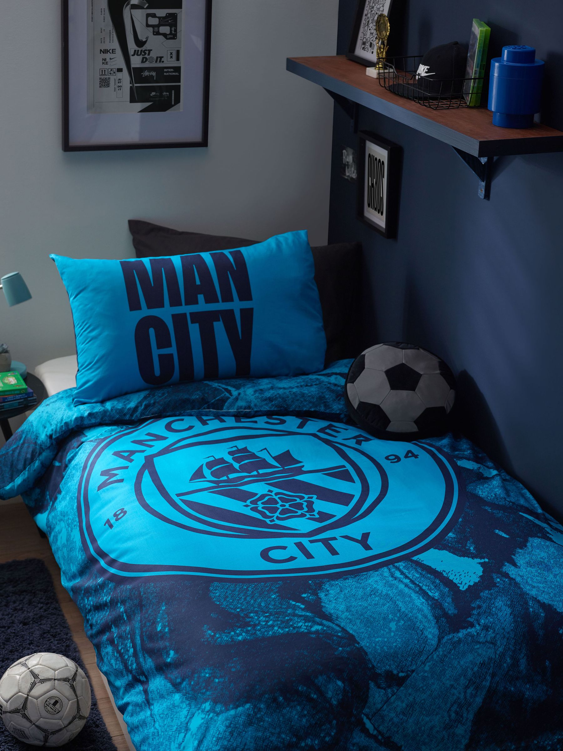 NEXT Blue Manchester City single duvet cover and pillowcase set - British product