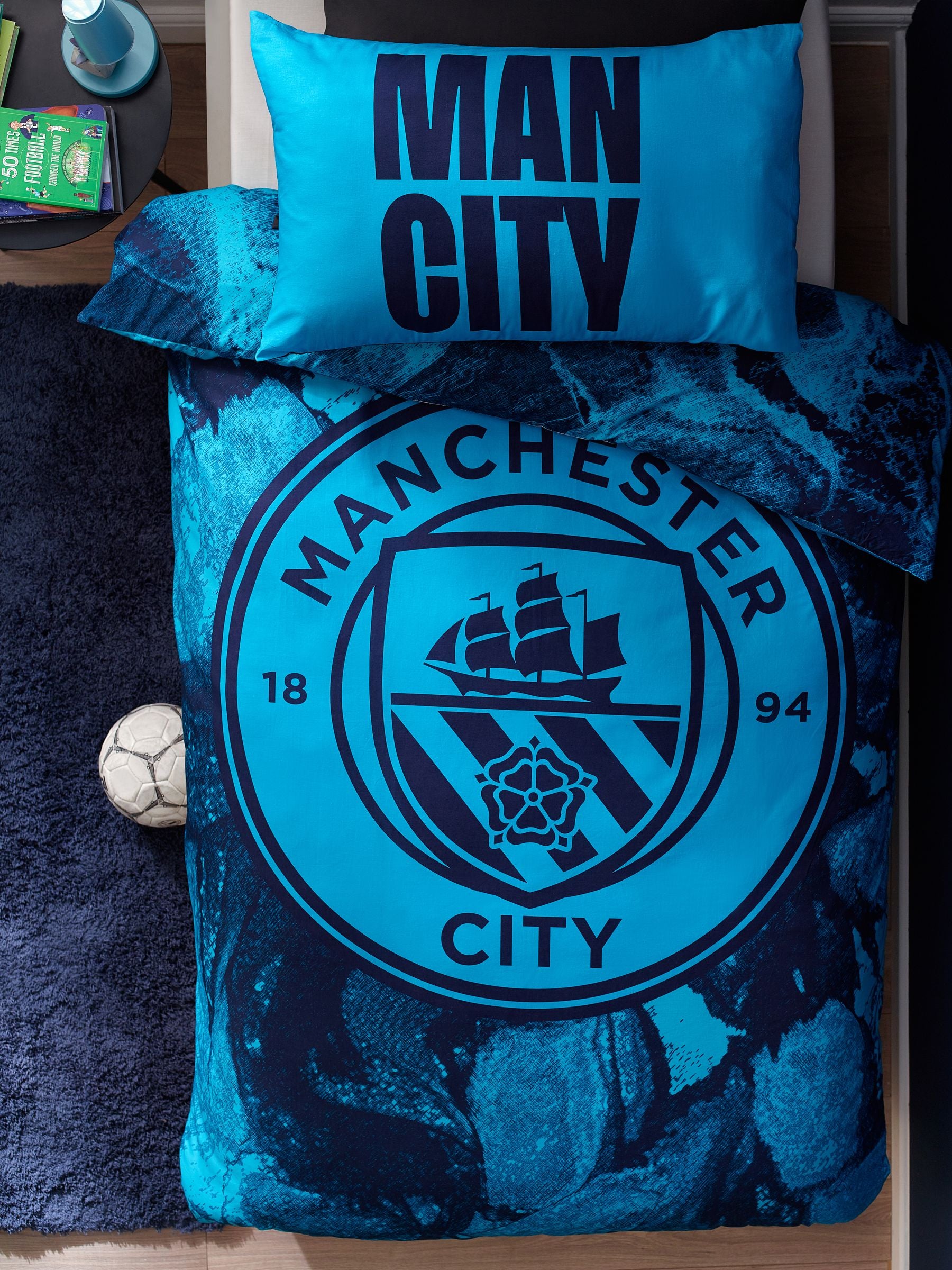 NEXT Blue Manchester City single duvet cover and pillowcase set - British product