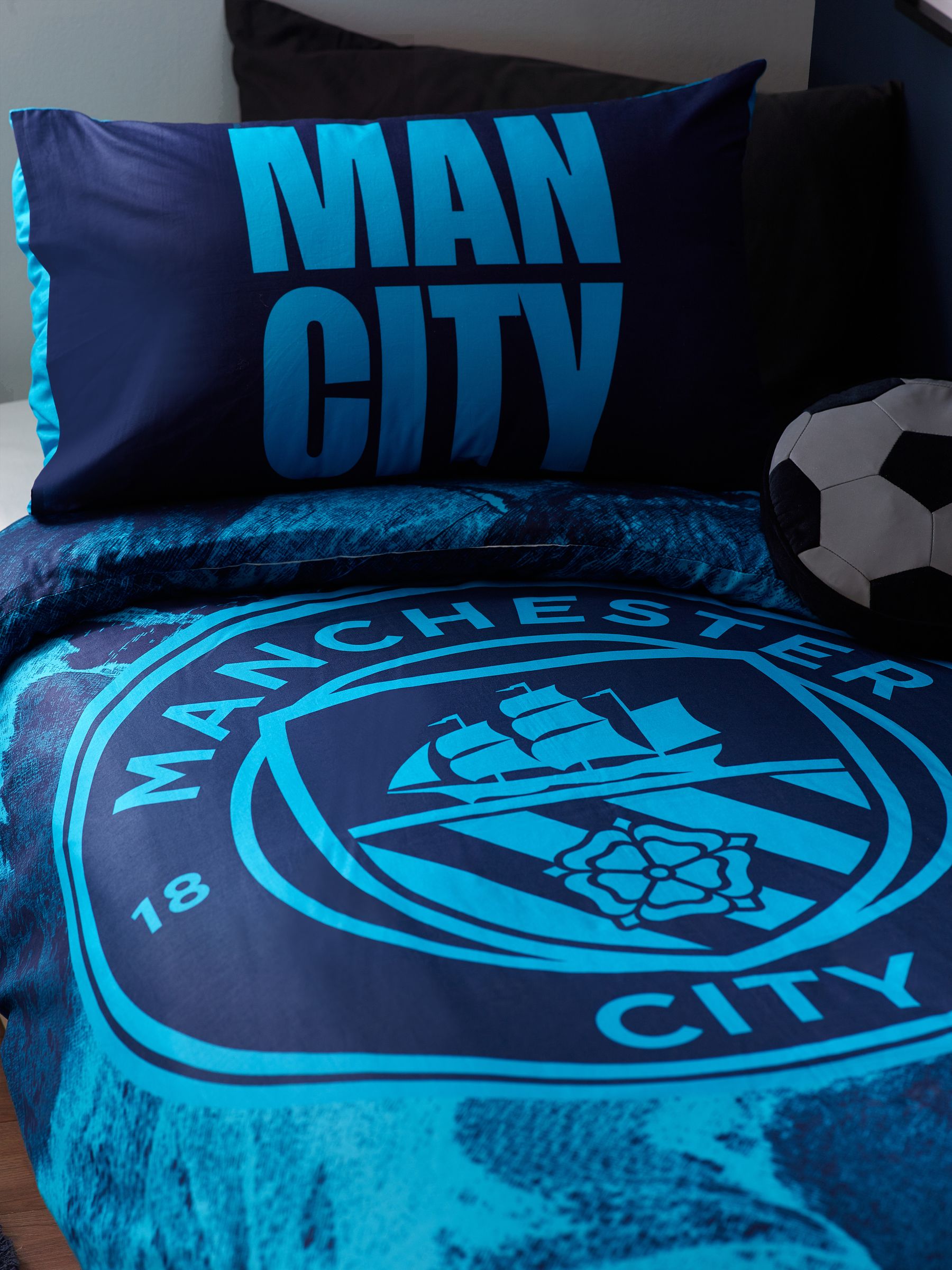 NEXT Blue Manchester City single duvet cover and pillowcase set - British product