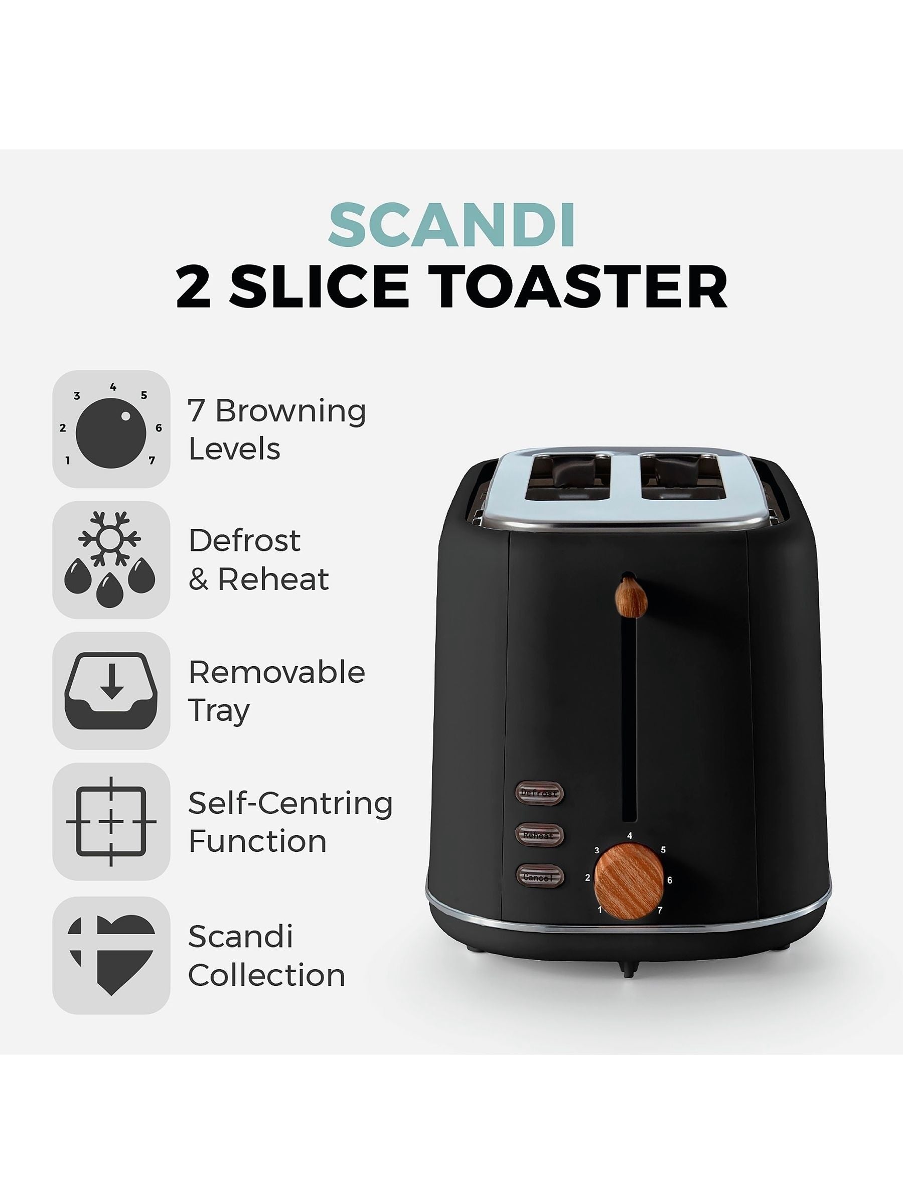 Tower Black Scandi 2 Slice Toaster (British brand)