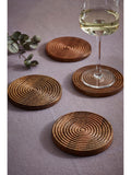 Set of 4 Natural Bronx etched wooden coasters, 10cm round (British brand)