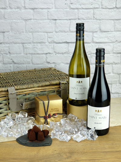 Le Bon Vin French Wine Hamper with Sauvignon, Merlot & Chocolate Truffles 2x 750ml & 100g