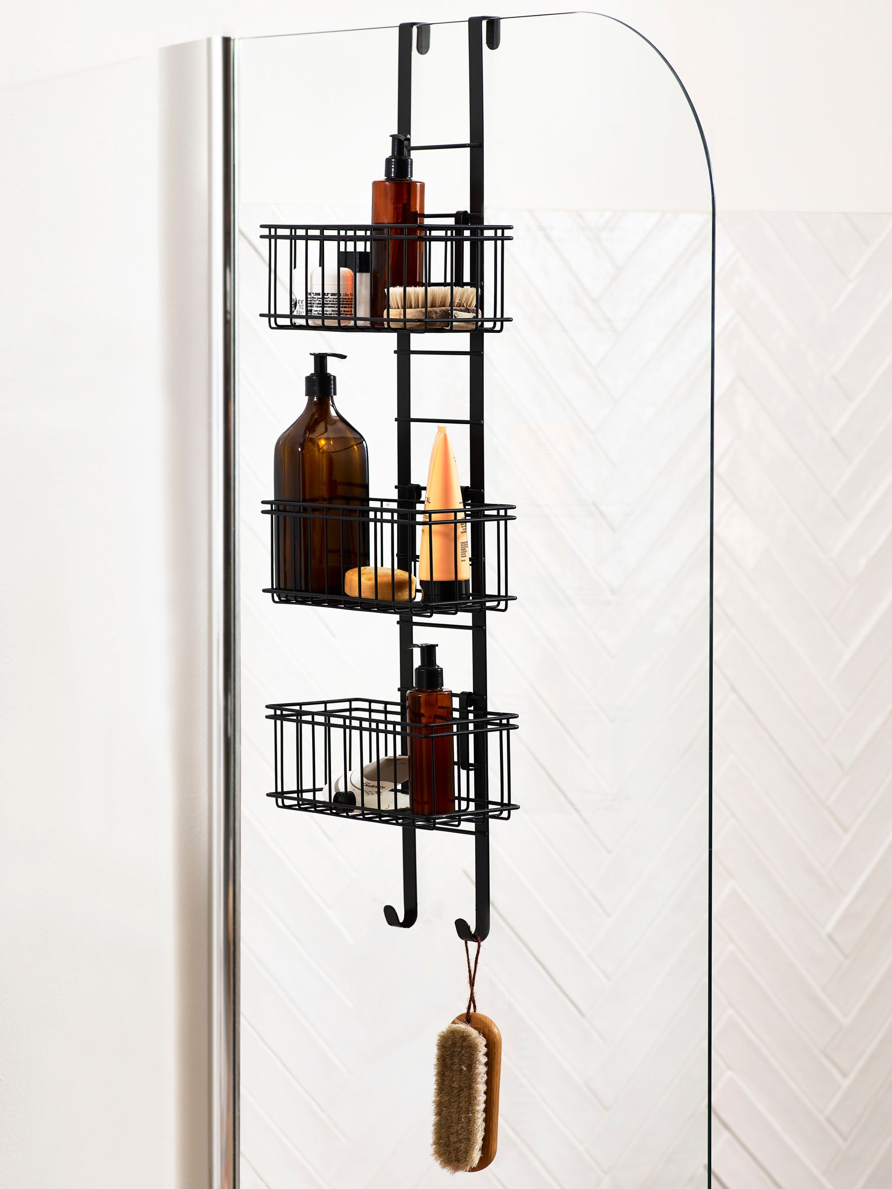 Black adjustable shelf shower caddy - British product