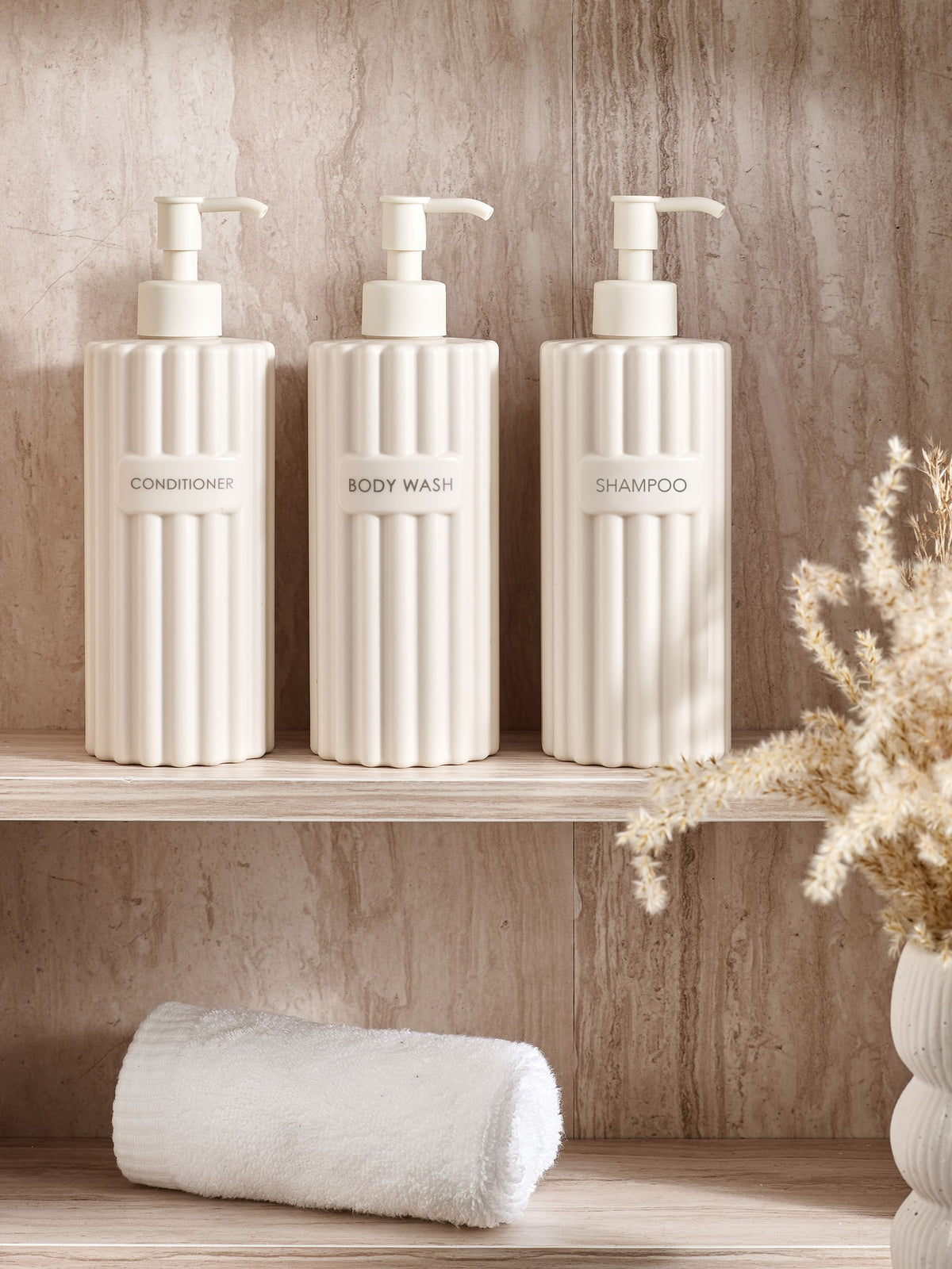 Natural rib refillable dispenser bottles set of 3, imported from the UK