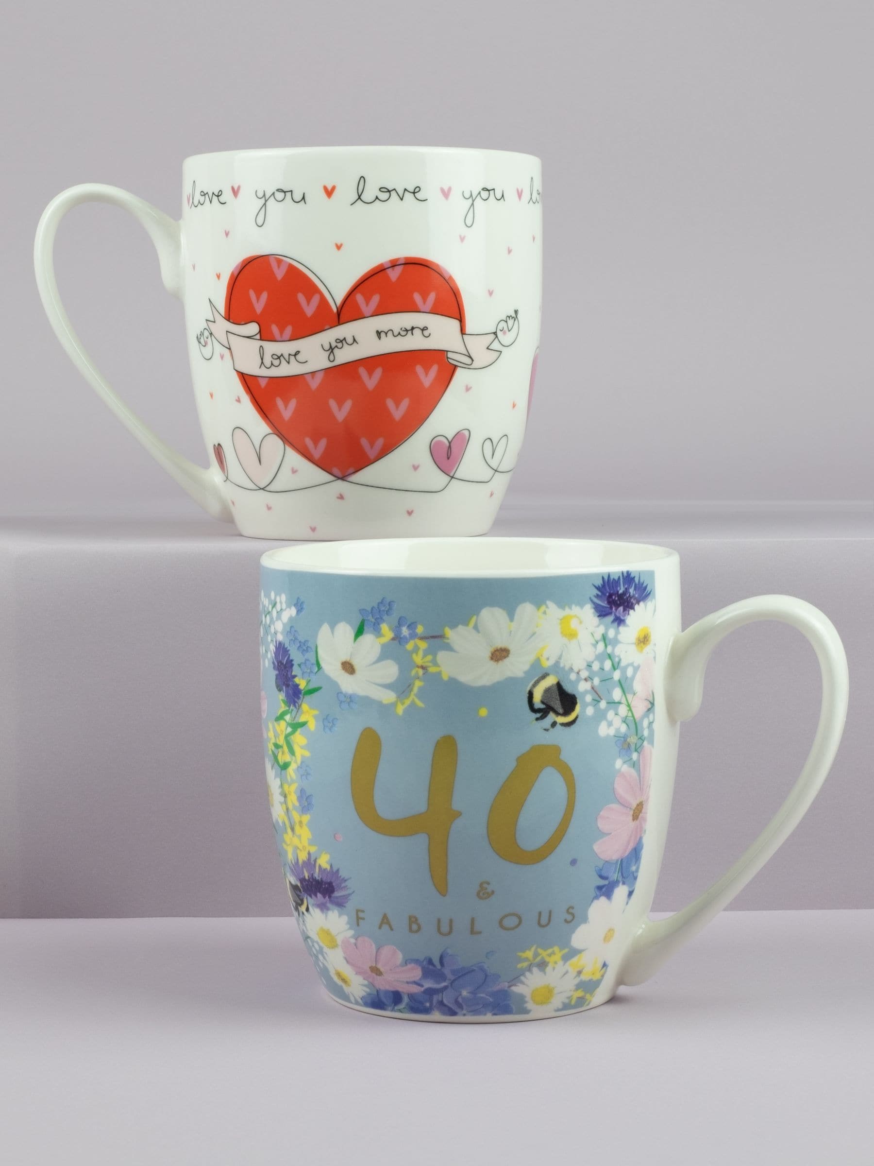 Belly Button Designs 40th with Love you Hearts - Tulip Shaped 2 Mug Set