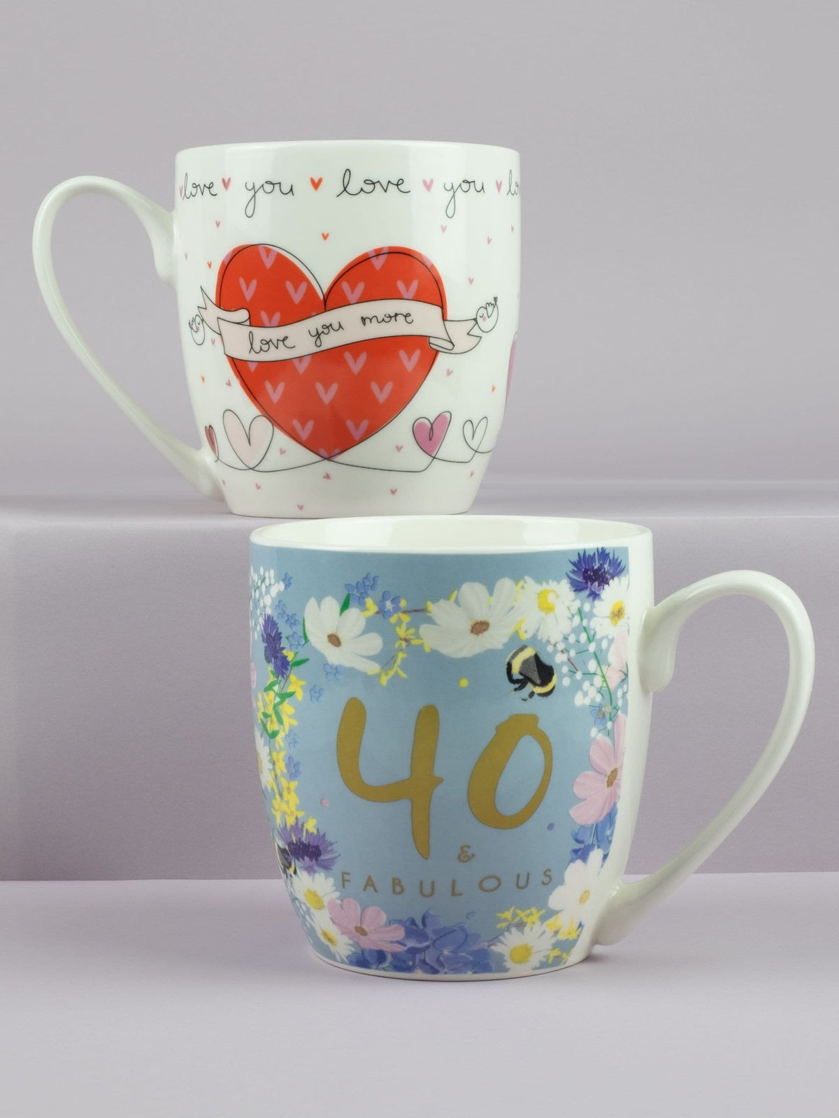 Belly Button Designs 40th with Love you Hearts - Tulip Shaped 2 Mug Set
