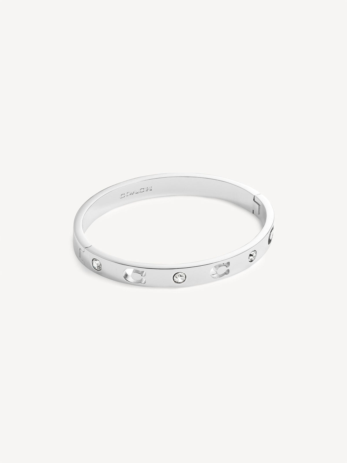 Hinged Bangle Bracelet with Crystal Stones and Sculpted Cut-Outs