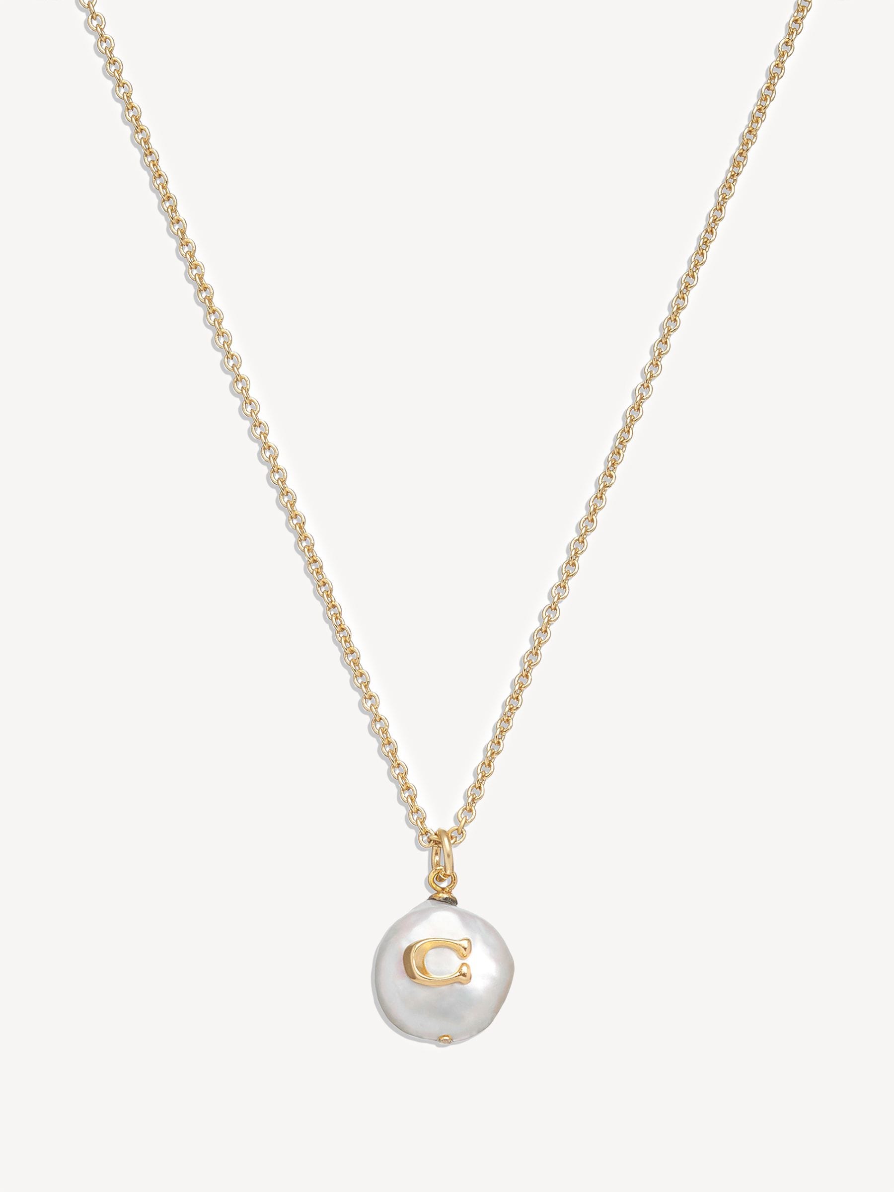 COACH Gold Tone Signature Coin Pearl Pendant Necklace - British product