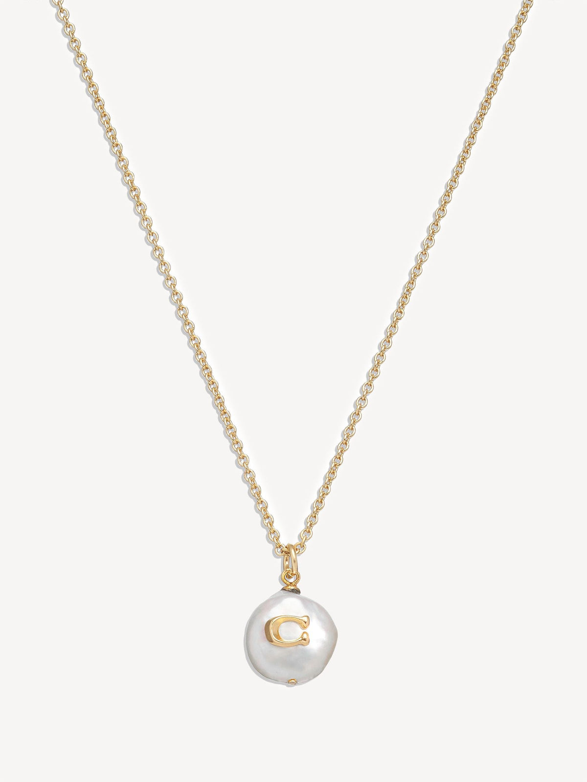 COACH Gold Tone Signature Coin Pearl Pendant Necklace - British product