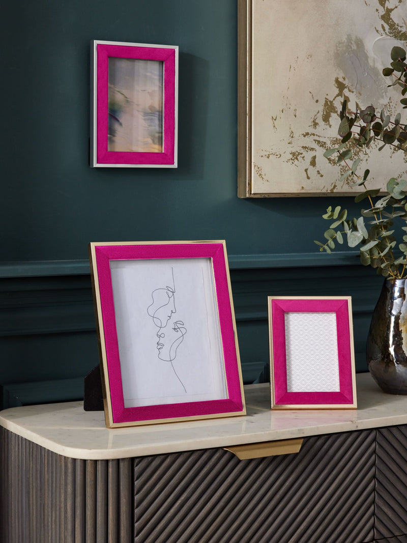 Pink velvet photo frame, imported from the UK
