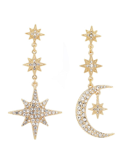 Mood Gold Tone Mix And Match Stars And Moon Drop Earrings