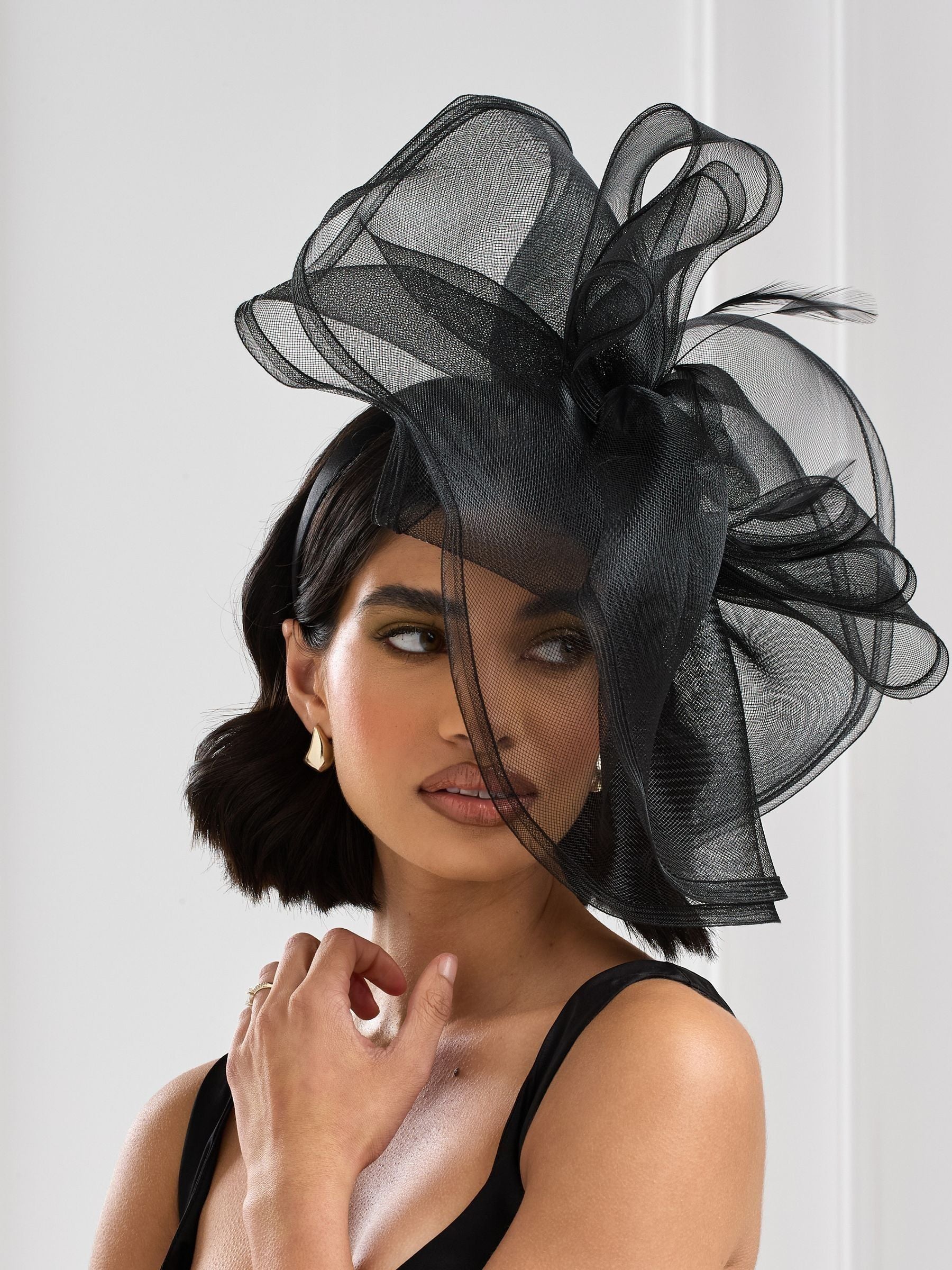 Jon Richard Black Large Hat Fascinator, UK version