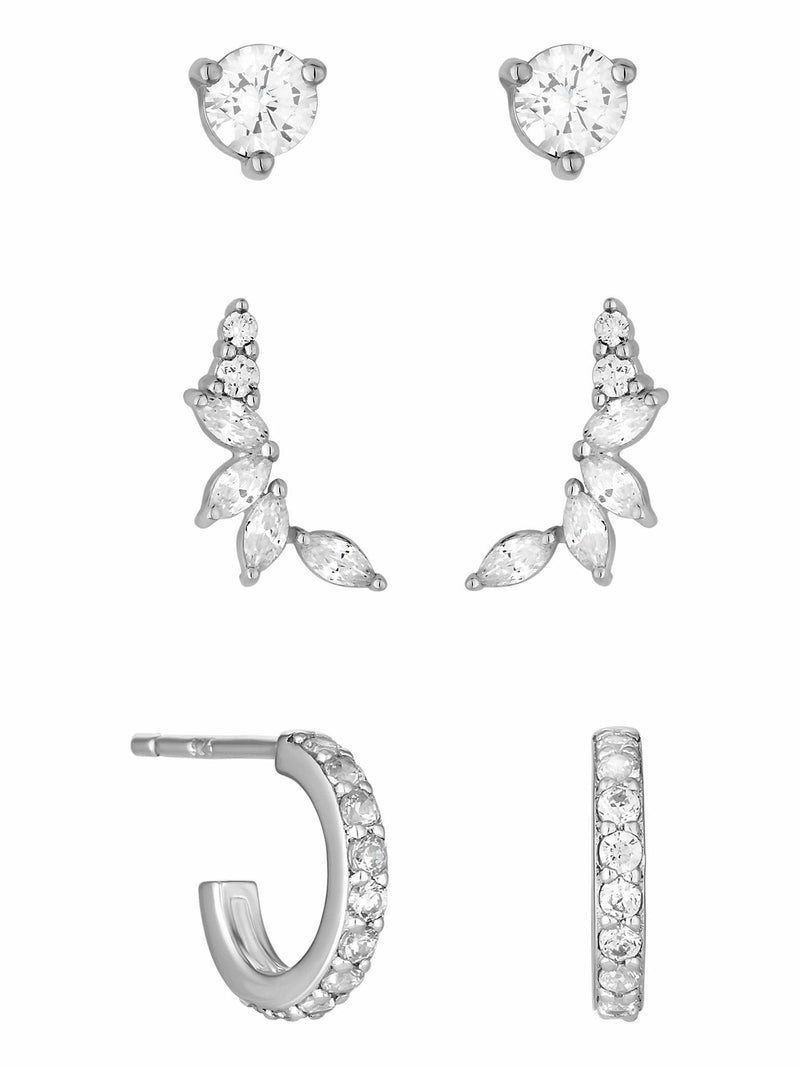 Simply Silver sterling silver cubic zirconia climber earrings pack of 3 (British brand)