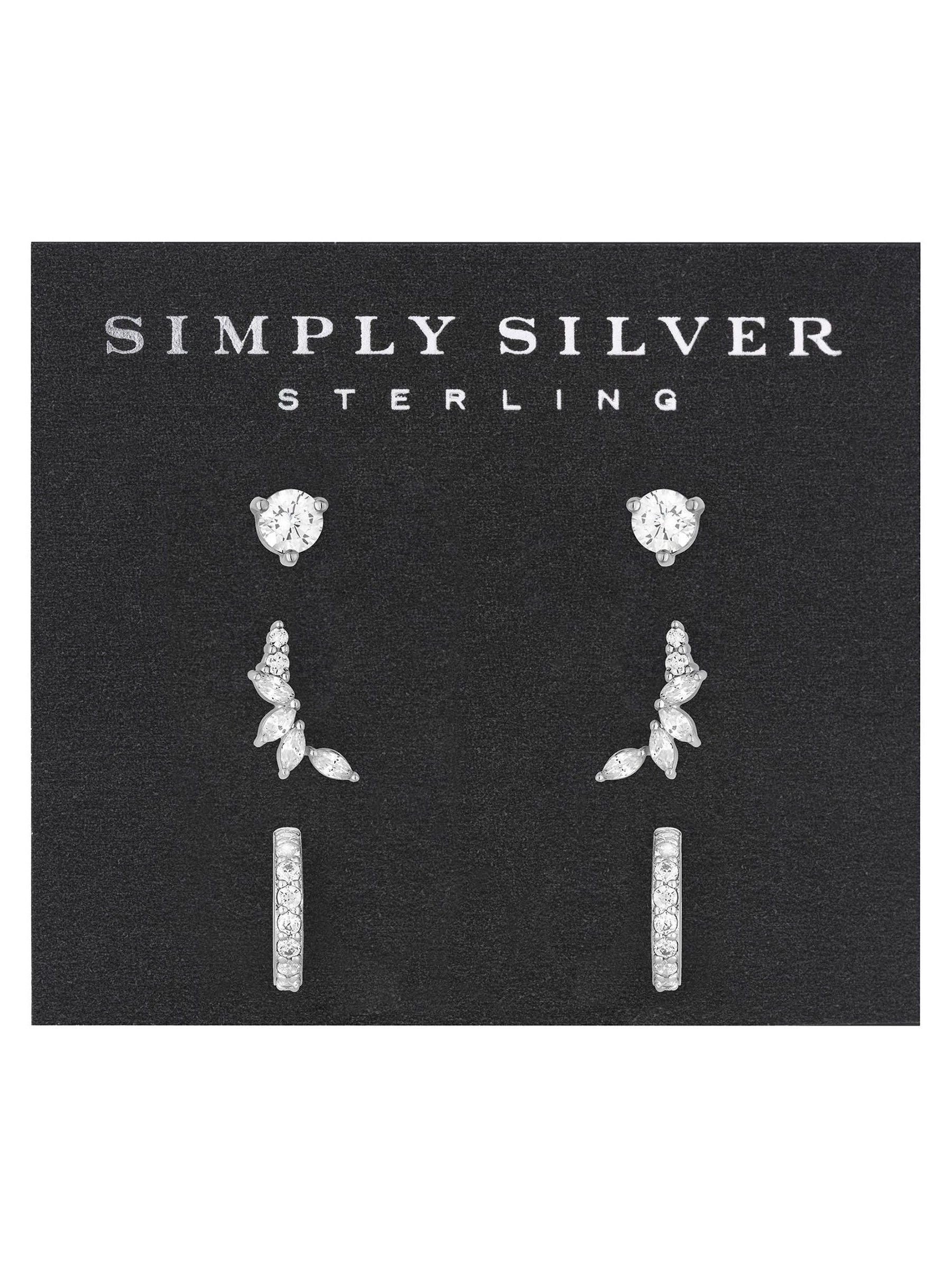 Simply Silver sterling silver cubic zirconia climber earrings pack of 3 (British brand)