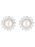 Simply Silver freshwater pearl and cubic zirconia halo stud earrings (British brand)