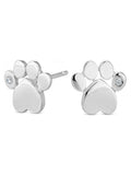 Silver Tone Paw Print Stud Earrings with Cubic Zirconia Stone