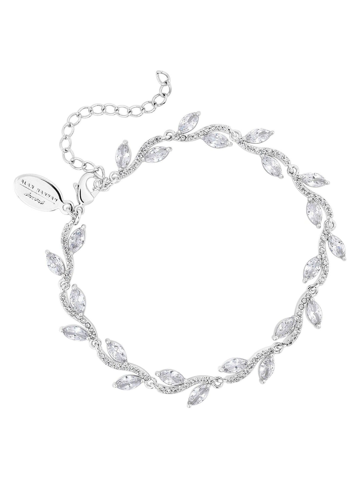 Jon Richard silver tone rhodium plated pave wave leaf bracelet, UK version