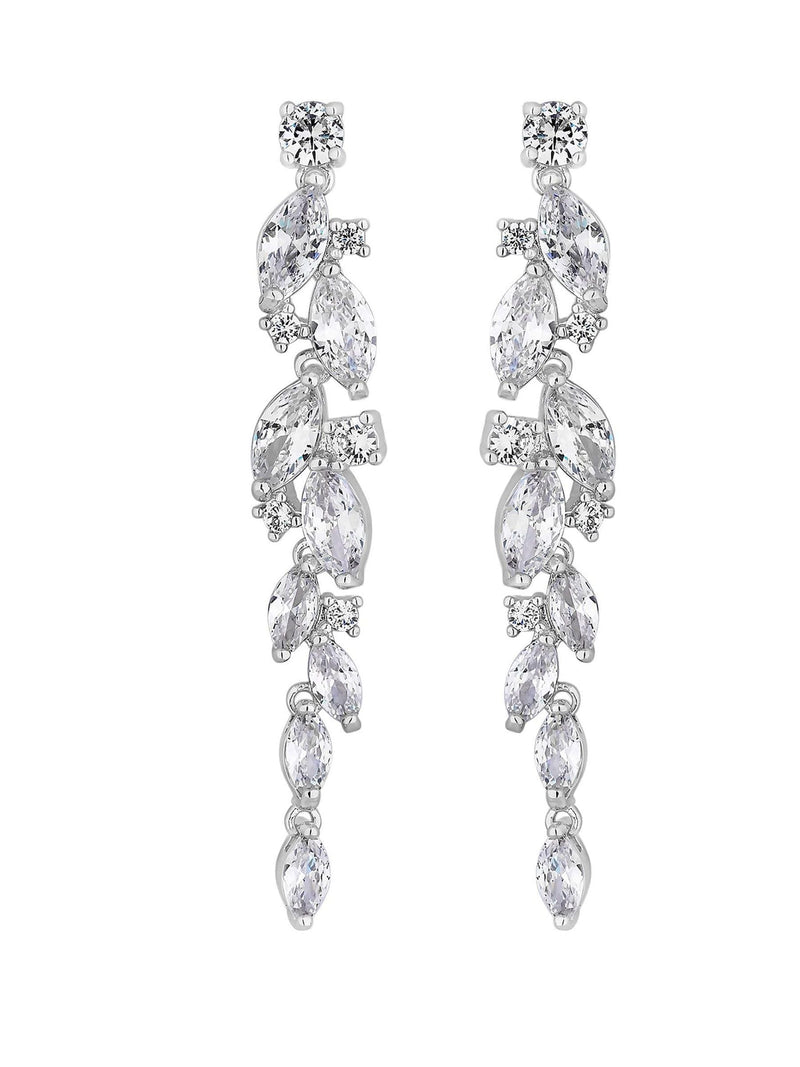 Jon Richard silver tone clear navette charlotte drop earrings, UK version