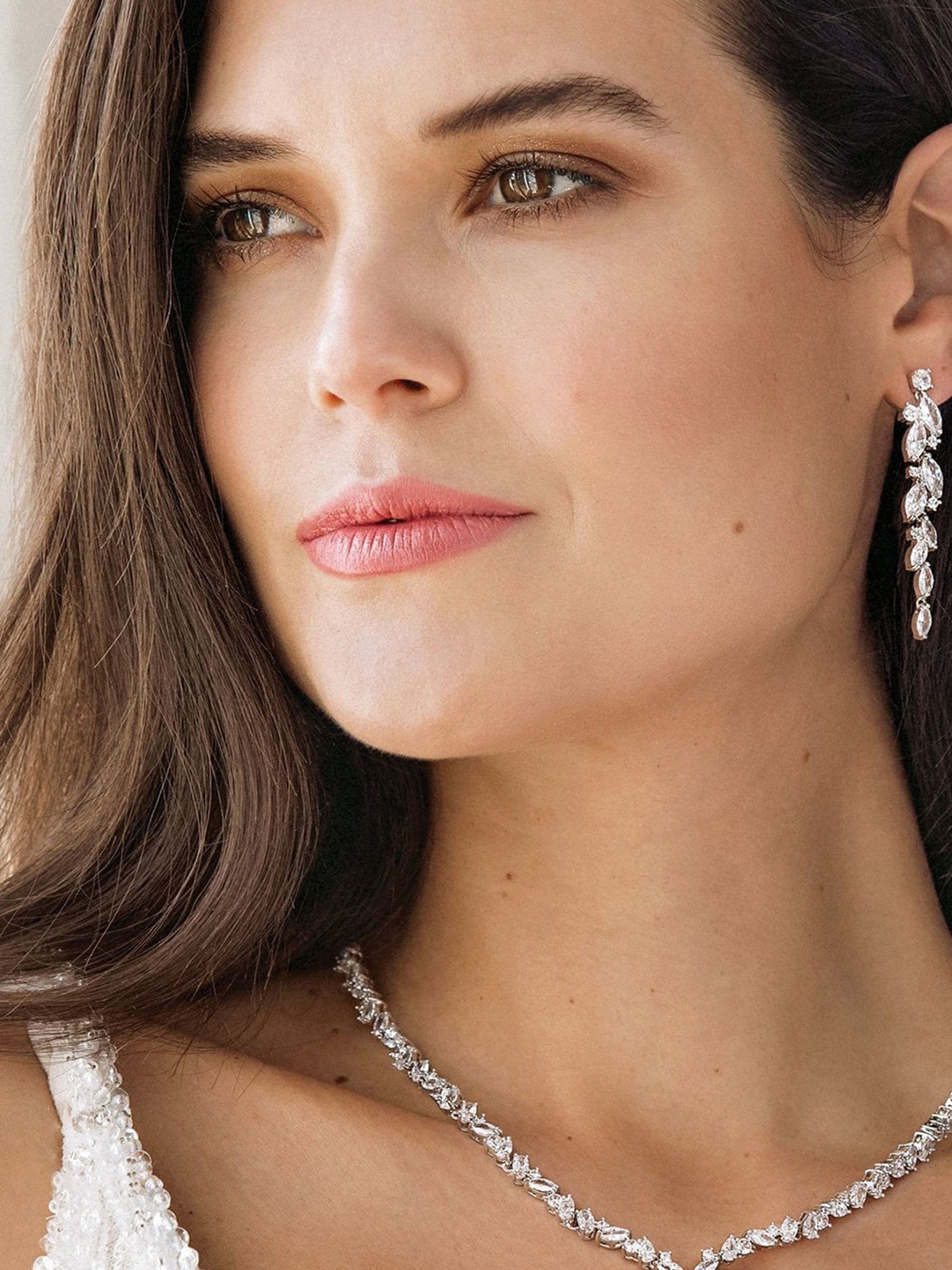 Jon Richard silver tone clear navette charlotte drop earrings, UK version