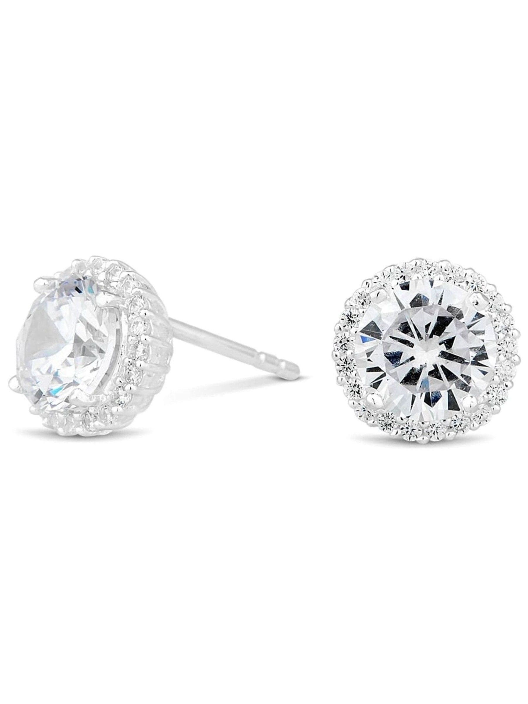 Sterling Silver Cubic Zirconia Pave Surround Stud Earrings