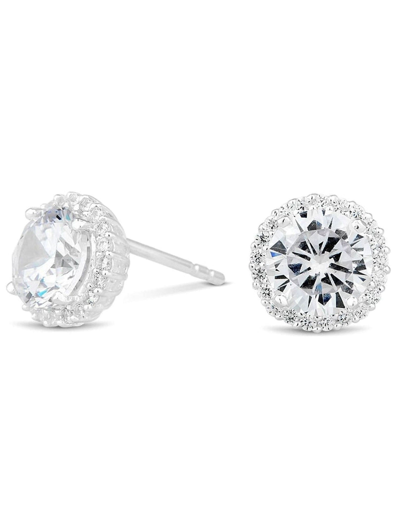 Sterling Silver Cubic Zirconia Pave Surround Stud Earrings