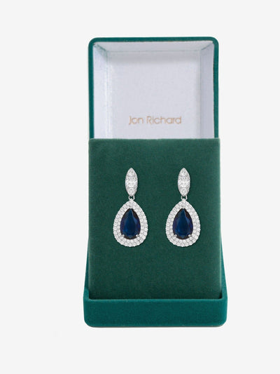 Jon Richard Sapphire Blue Pear Drop Earrings with Cubic Zirconia