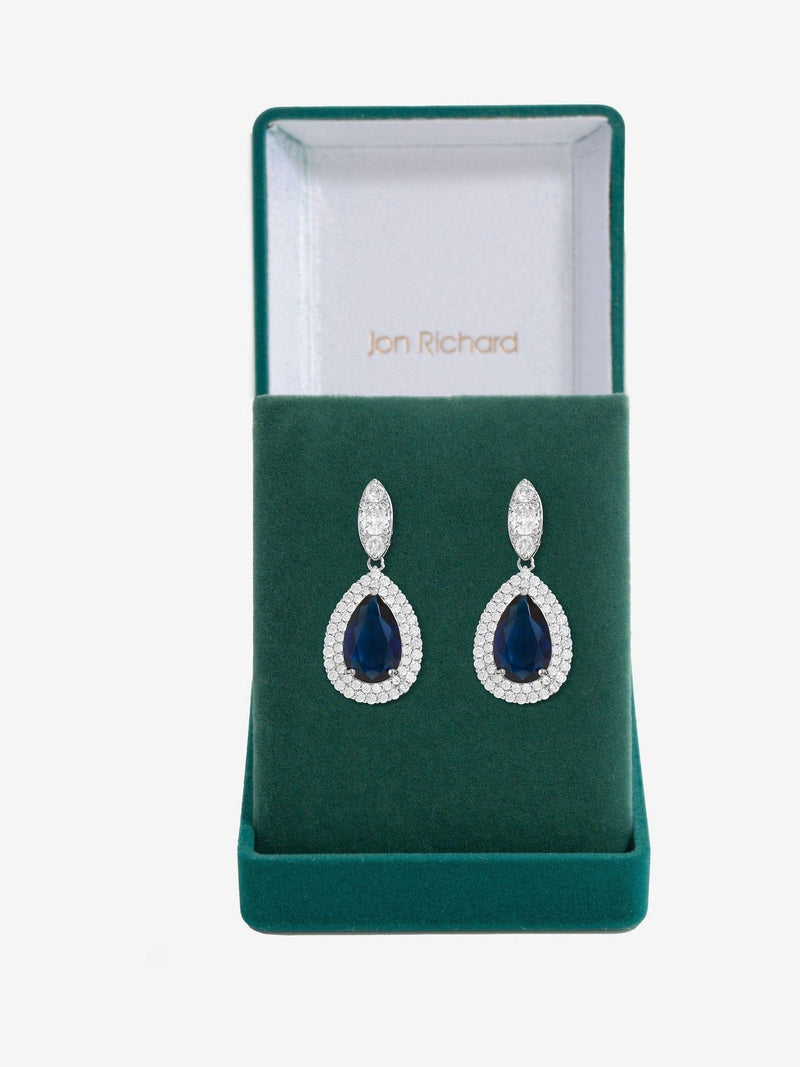 Jon Richard Sapphire Blue Pear Drop Earrings with Cubic Zirconia, UK version