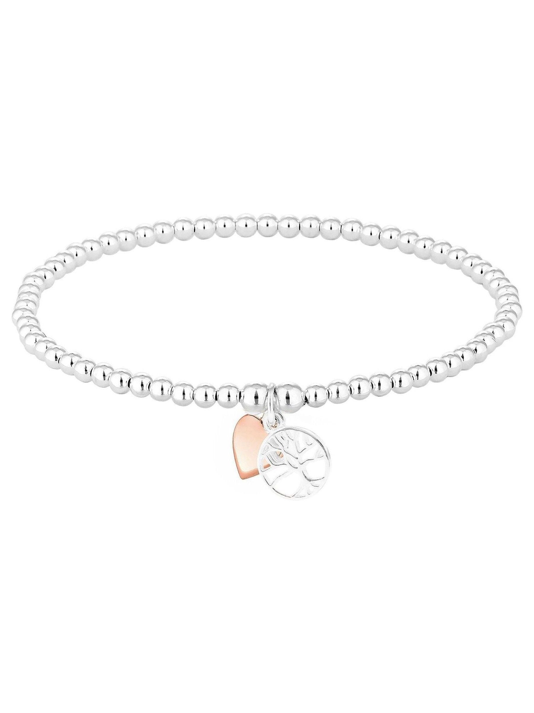 Sterling Silver Stretch Bracelet with Mini Tree of Life and Heart Design