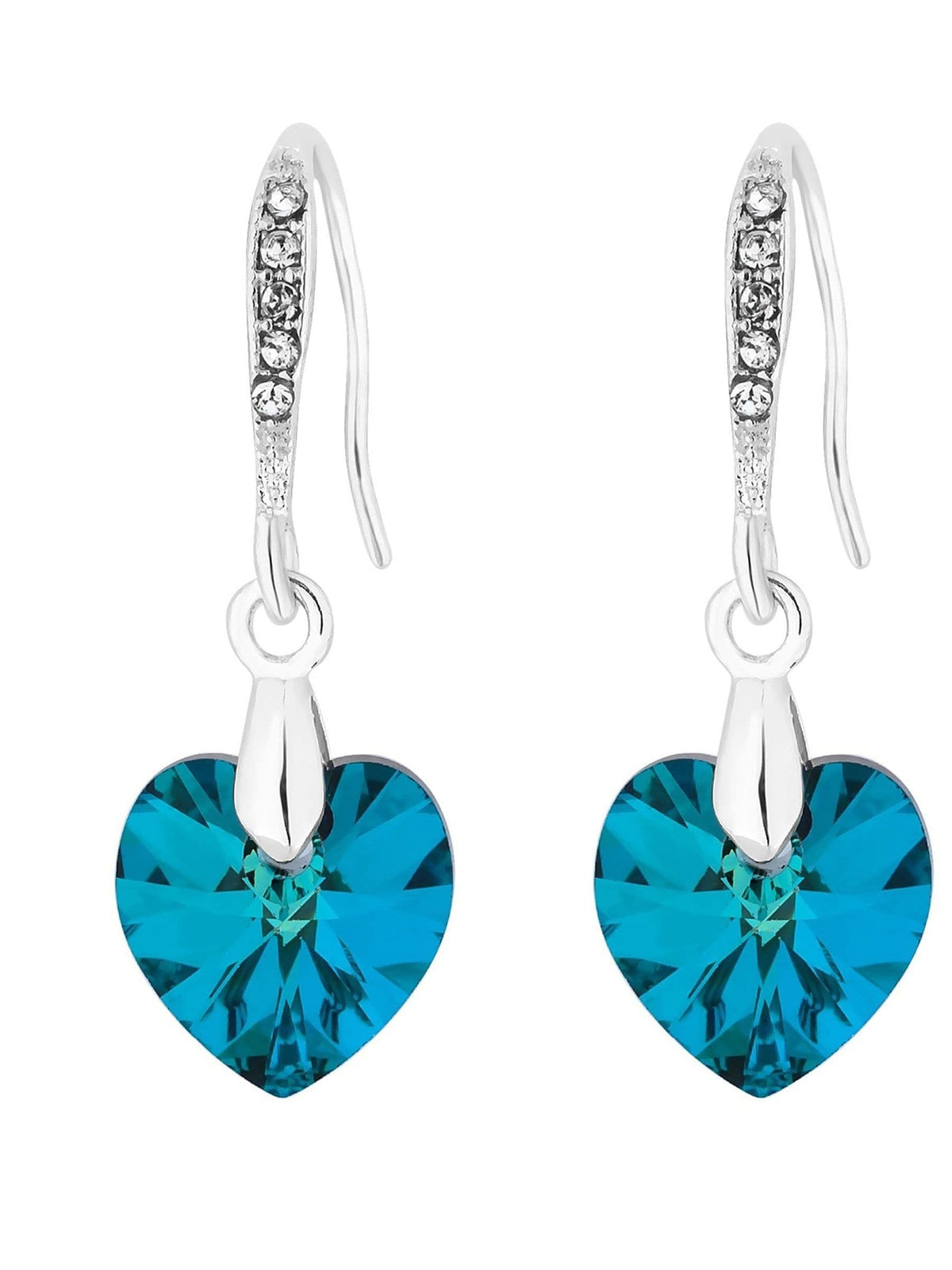Jon Richard blue heart drop earrings with Austrian crystals, UK version