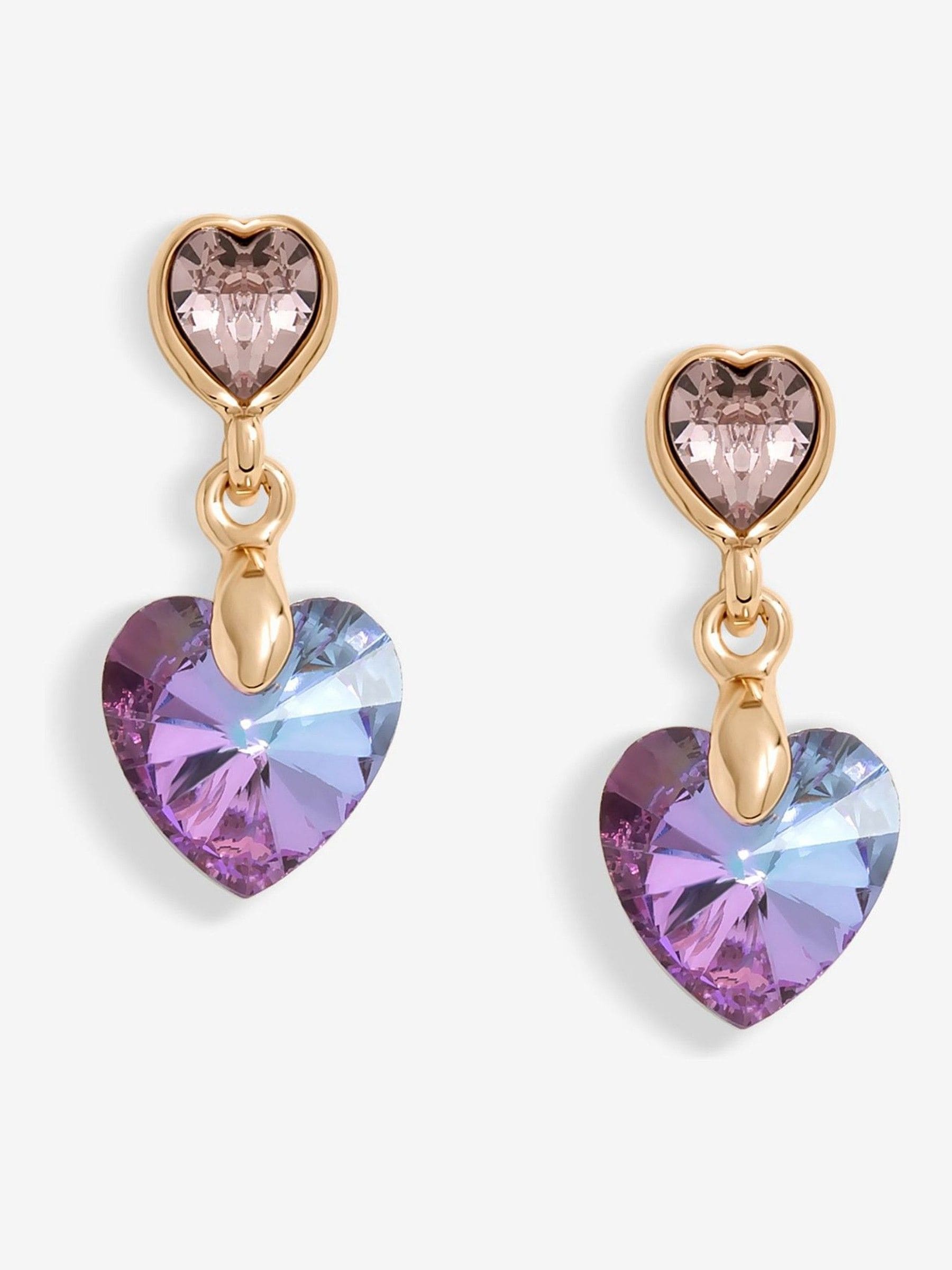 Jon Richard pink rose gold plated heart drop earrings, UK version