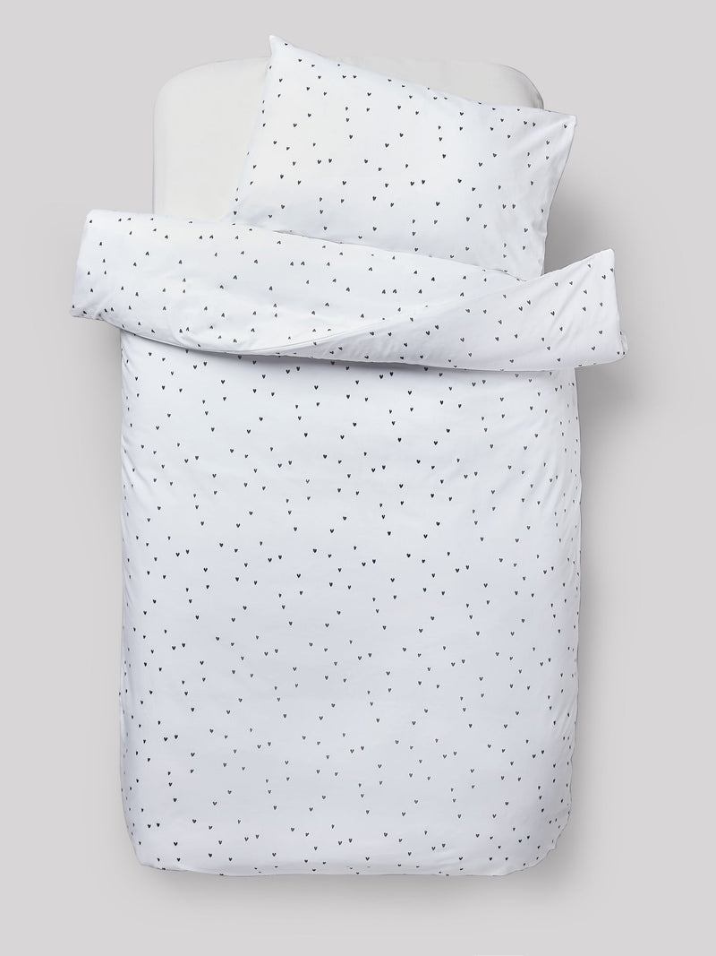 Black/white hearts reversible duvet cover and pillowcase set - British product