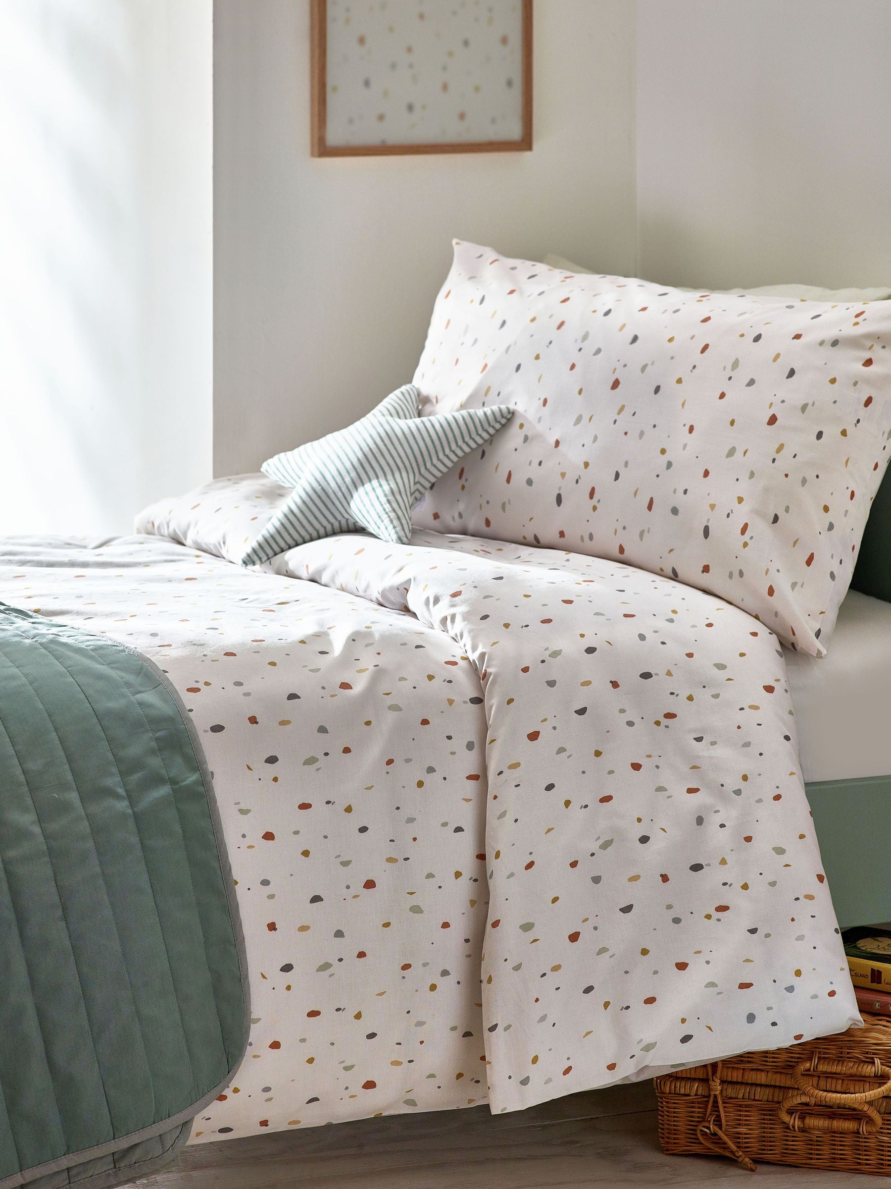 Natural Terrazzo Print Duvet Cover and Pillowcase Set, imported from the UK