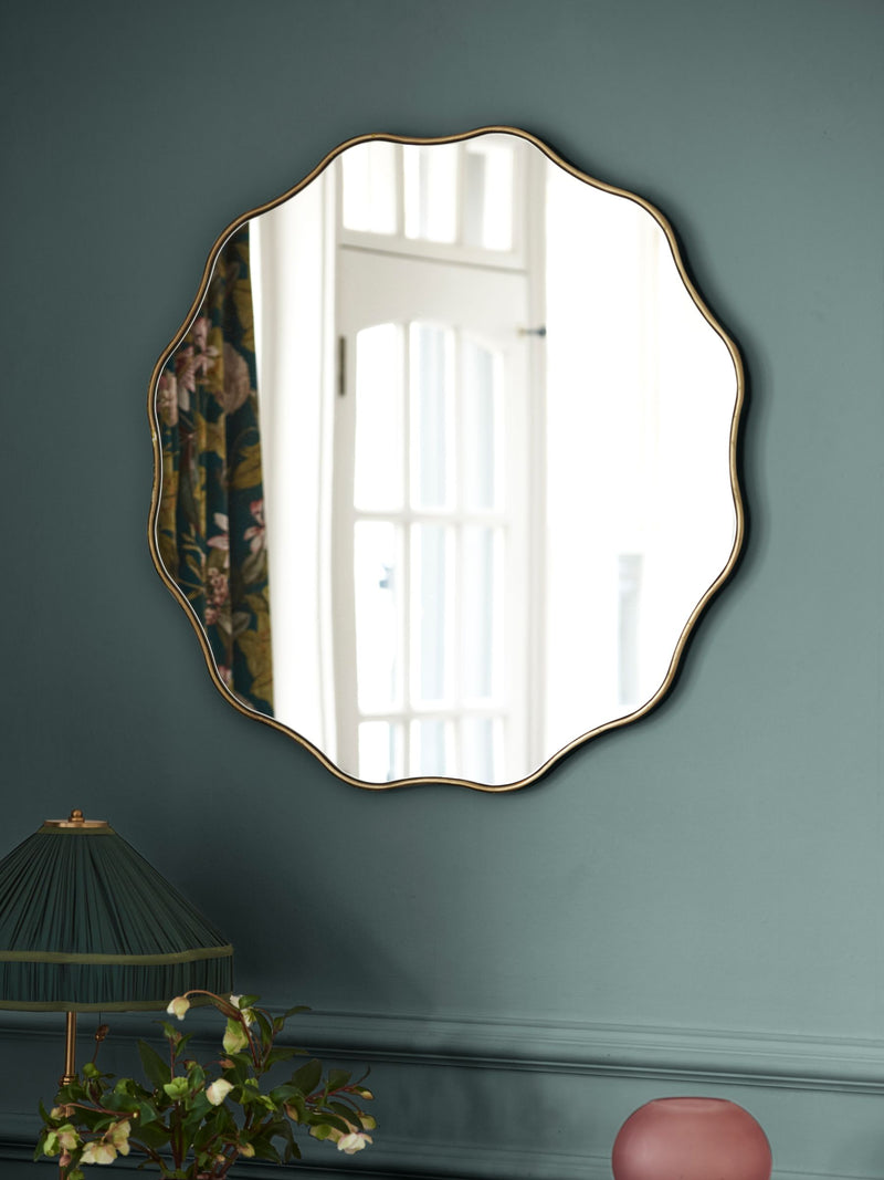 Clarke & Clarke gold wobble round mirror 76cm - British product