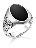 Thomas Sabo Black Black Onyx Ring - 925 Silver, Blackened