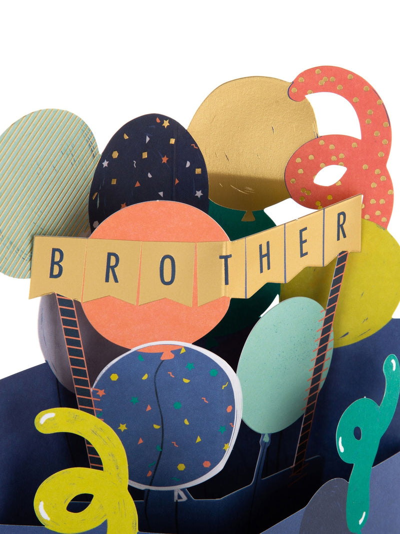 Hallmark blue birthday card for brother with 3D balloons design, UK version