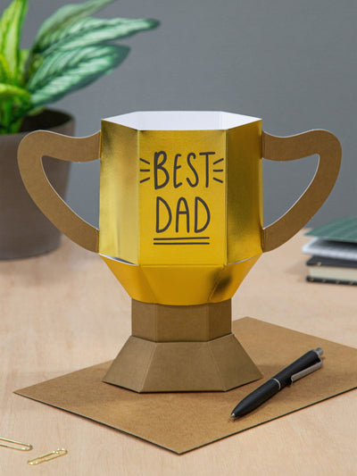 Hallmark Gold Birthday Card for Dad 3D Best Dad Trophy Design Greeting Card